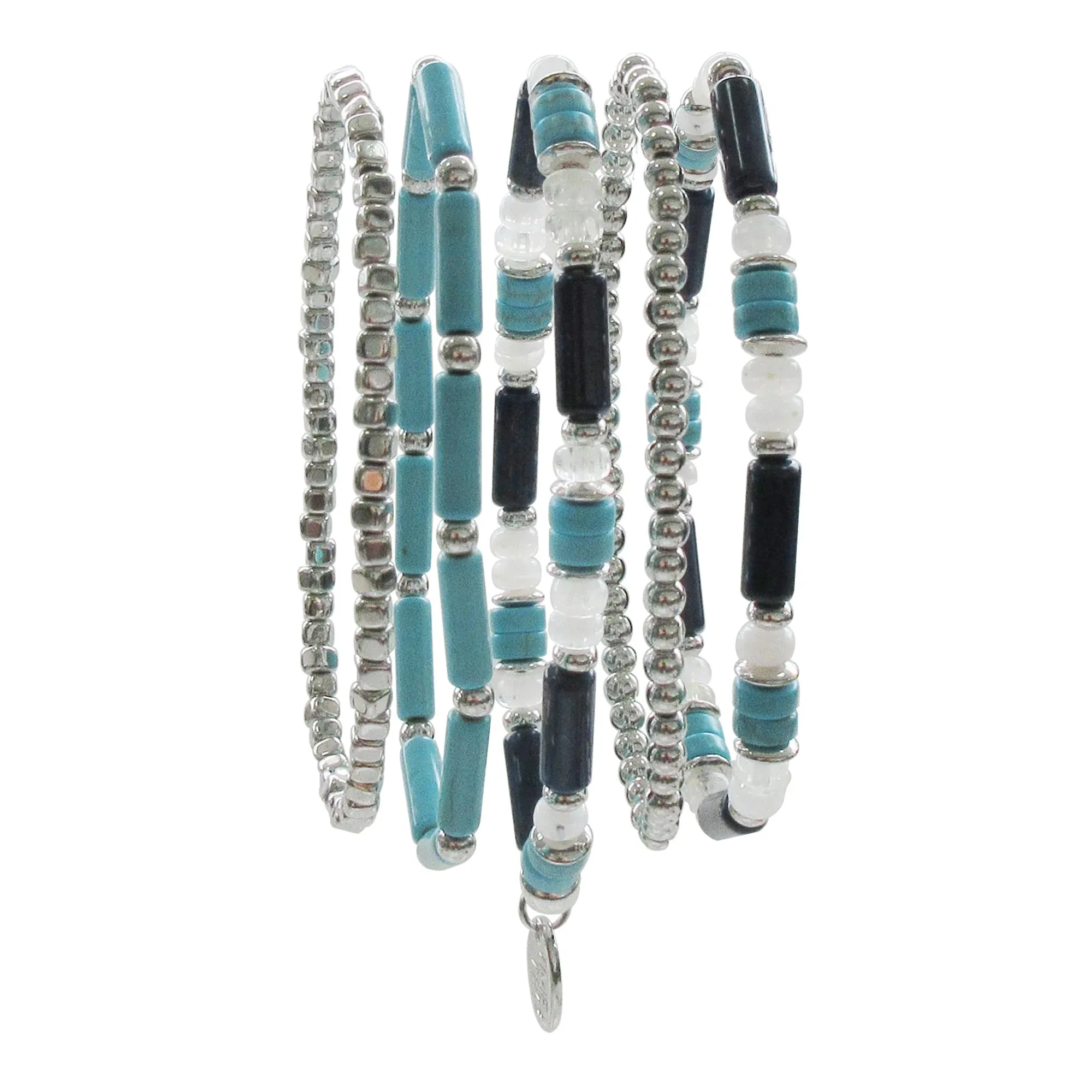 5Pcs Silver and  Mixed Color Stretch Bracelet #GFB1521X(NA16)