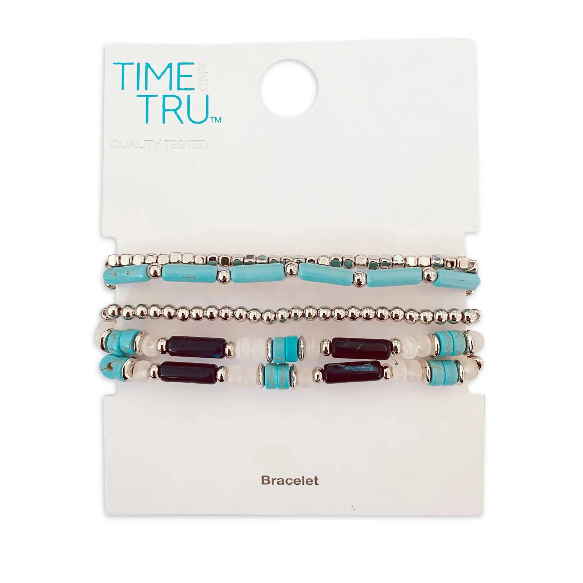 5Pcs Silver and  Mixed Color Stretch Bracelet #GFB1521X(NA16)