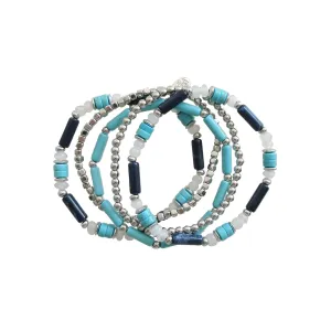 5Pcs Silver and  Mixed Color Stretch Bracelet #GFB1521X(NA16)