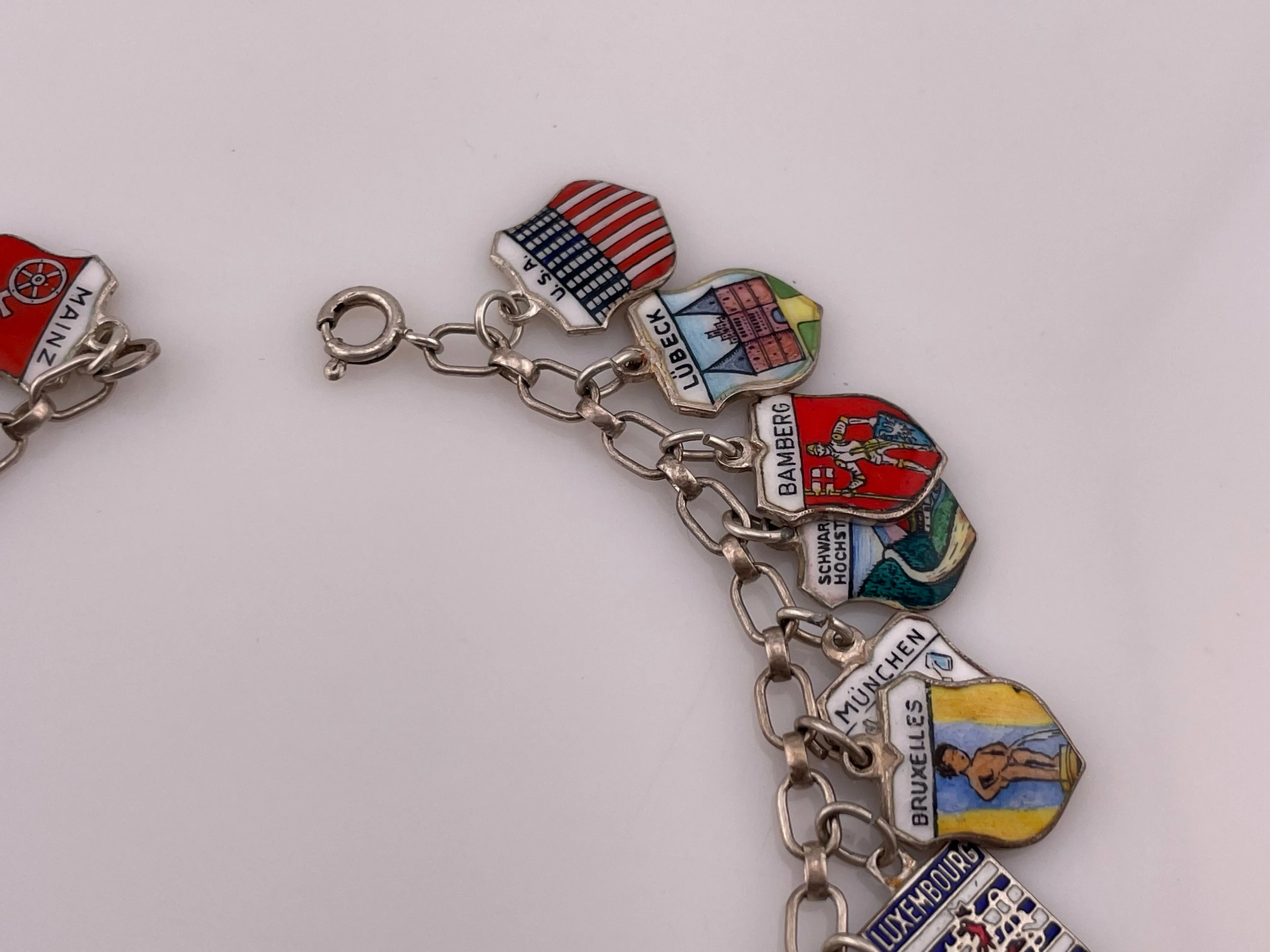 835 silver 7 1/4" 26 charms enamel tourist link bracelet