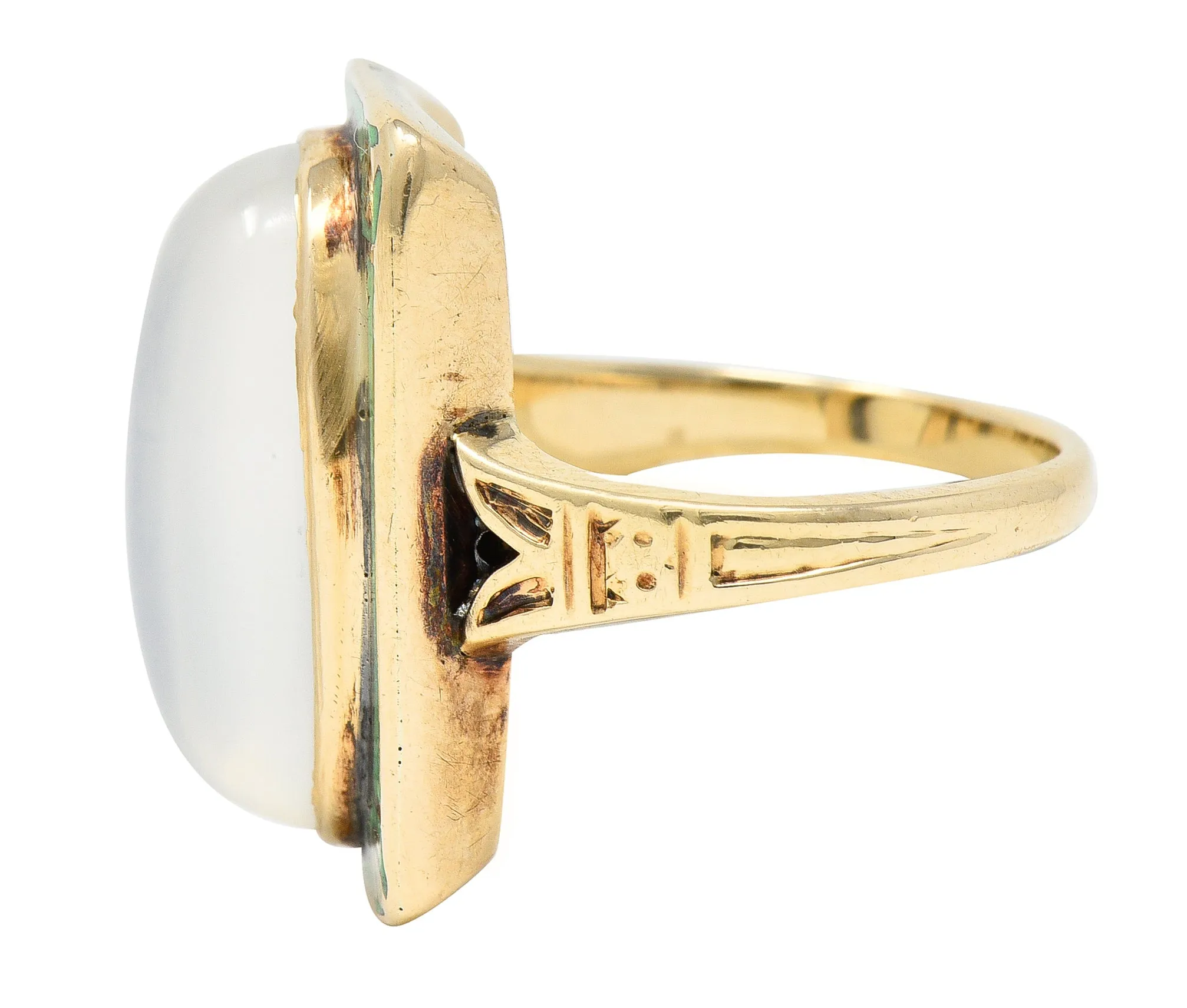 Allsop Bros. Art Nouveau Moonstone Cabochon Enamel 10 Karat Yellow Gold Antique Gemstone Ring