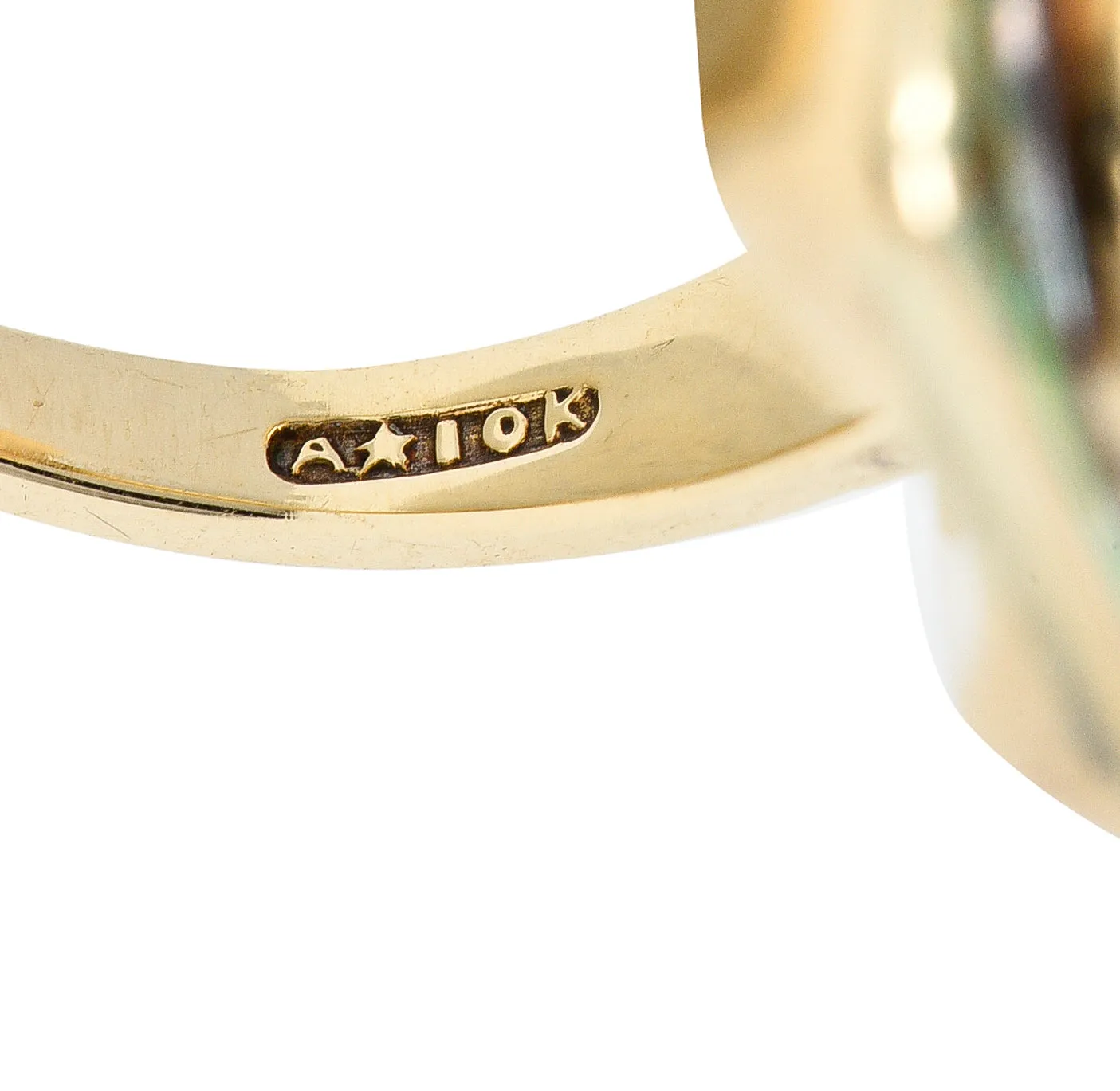 Allsop Bros. Art Nouveau Moonstone Cabochon Enamel 10 Karat Yellow Gold Antique Gemstone Ring
