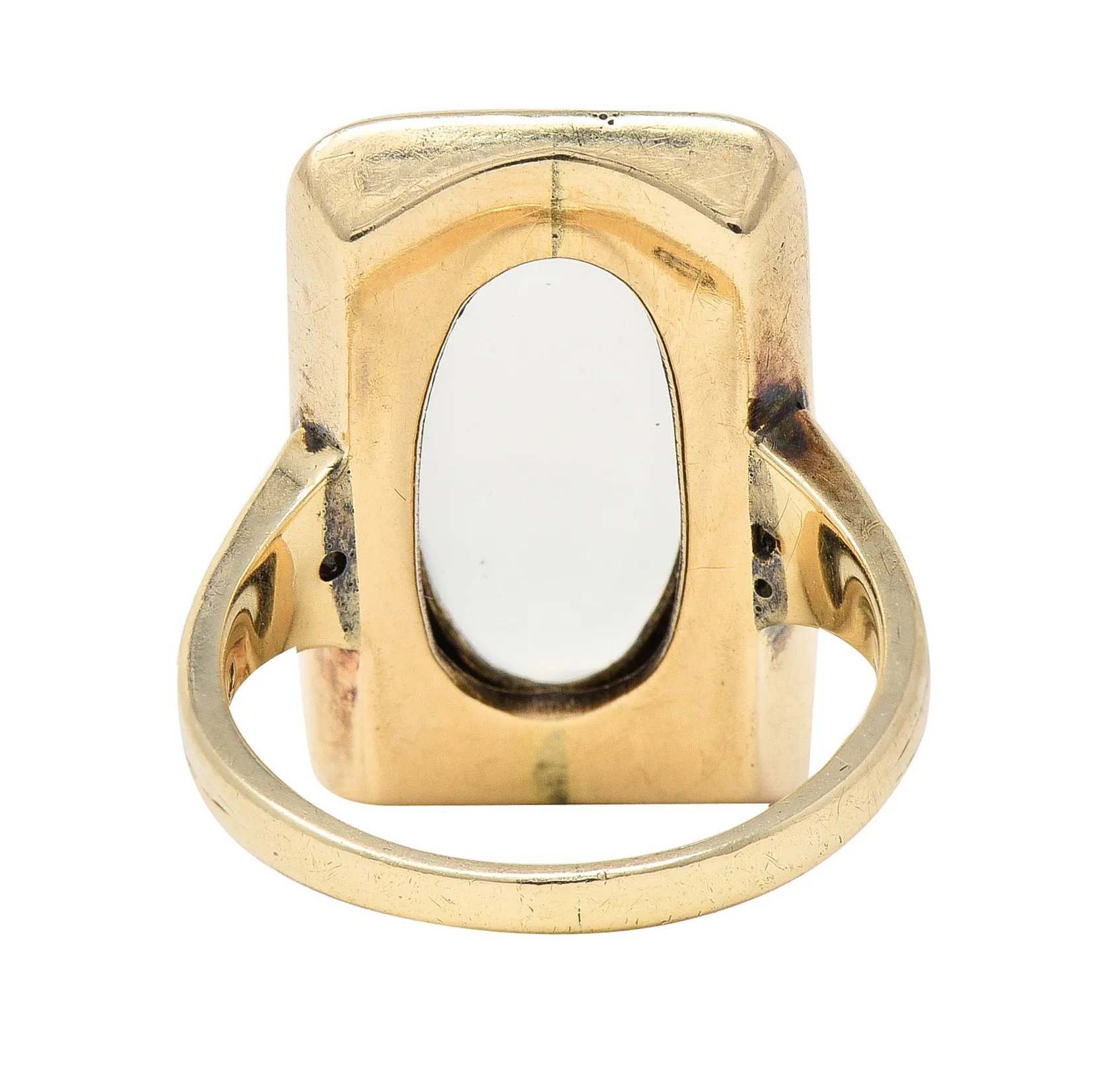 Allsop Bros. Art Nouveau Moonstone Cabochon Enamel 10 Karat Yellow Gold Antique Gemstone Ring