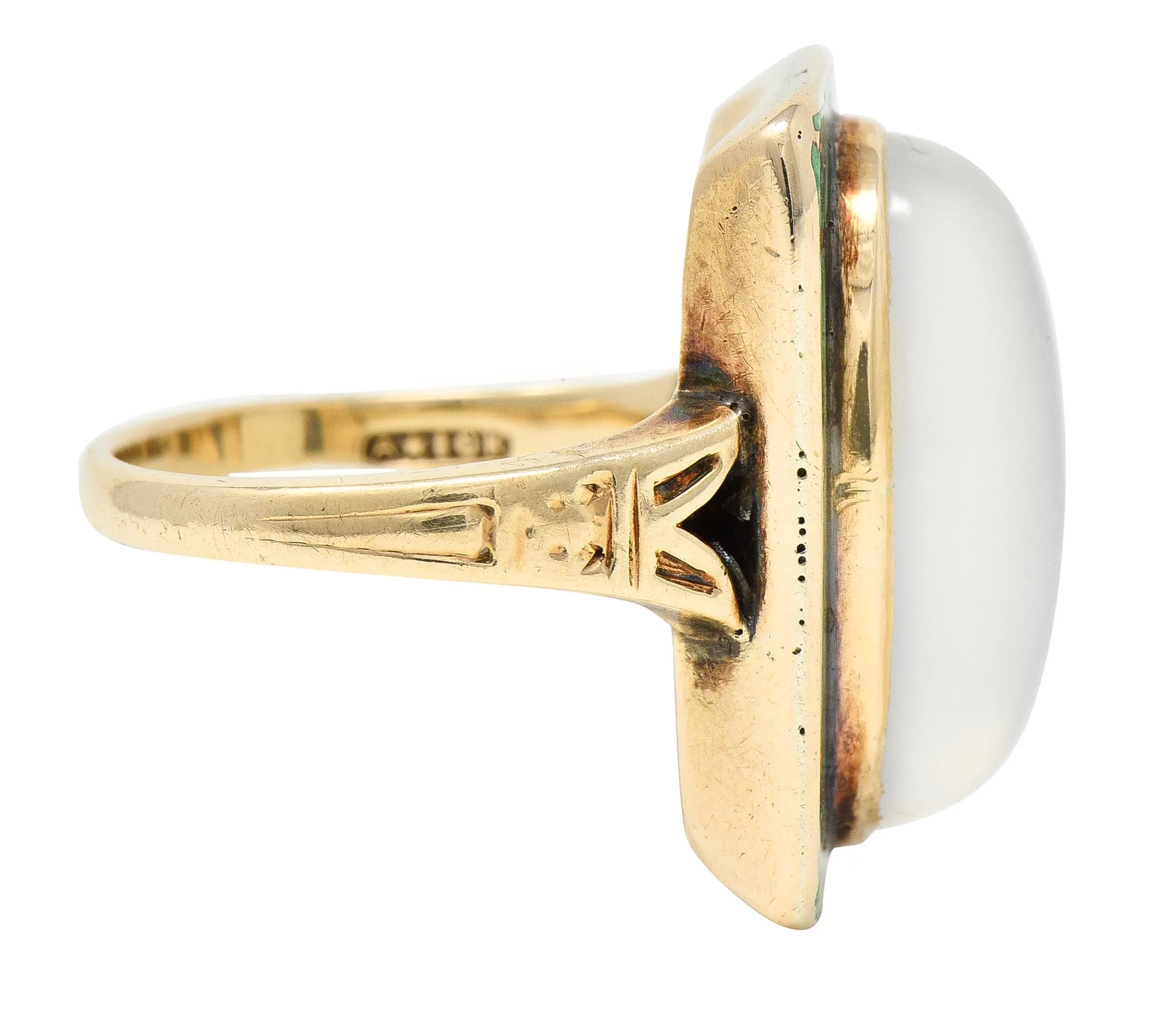 Allsop Bros. Art Nouveau Moonstone Cabochon Enamel 10 Karat Yellow Gold Antique Gemstone Ring