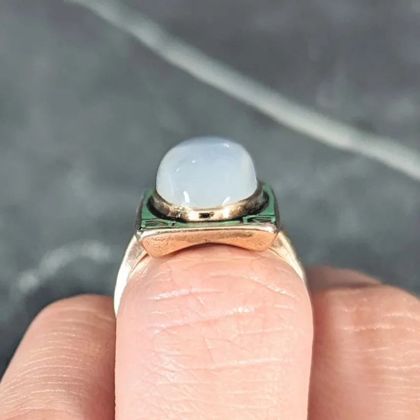 Allsop Bros. Art Nouveau Moonstone Cabochon Enamel 10 Karat Yellow Gold Antique Gemstone Ring