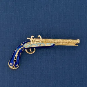 Antique Enamel & Gold Duel Pistol Brooch