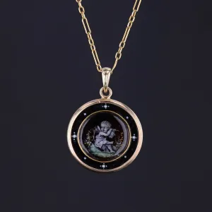 Antique Enamel Cherub Conversion Pendant of 14k Gold