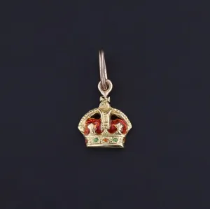 Antique Enamel Crown Charm of 15ct Gold
