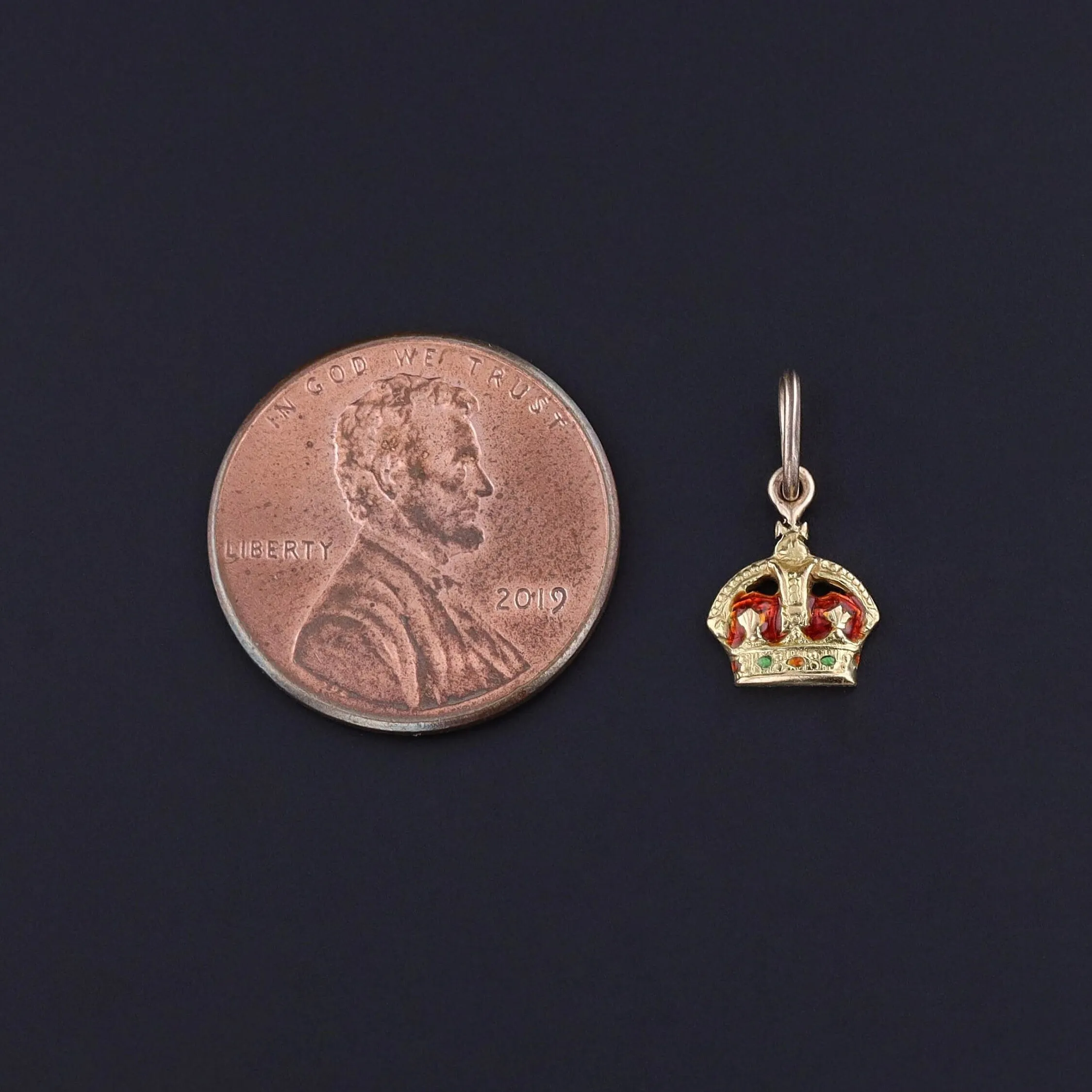 Antique Enamel Crown Charm of 15ct Gold