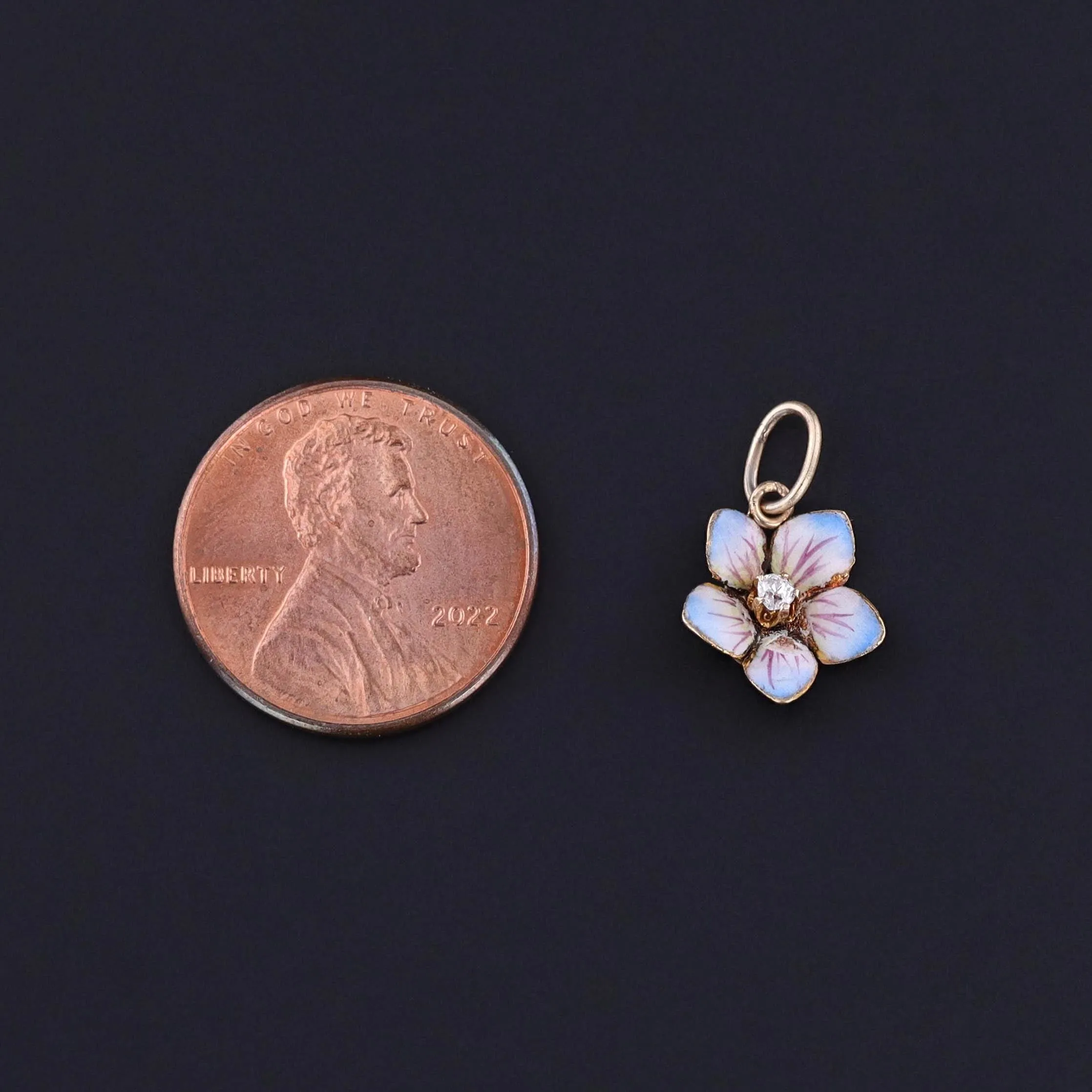 Antique Enamel Flower Charm of 14k Gold