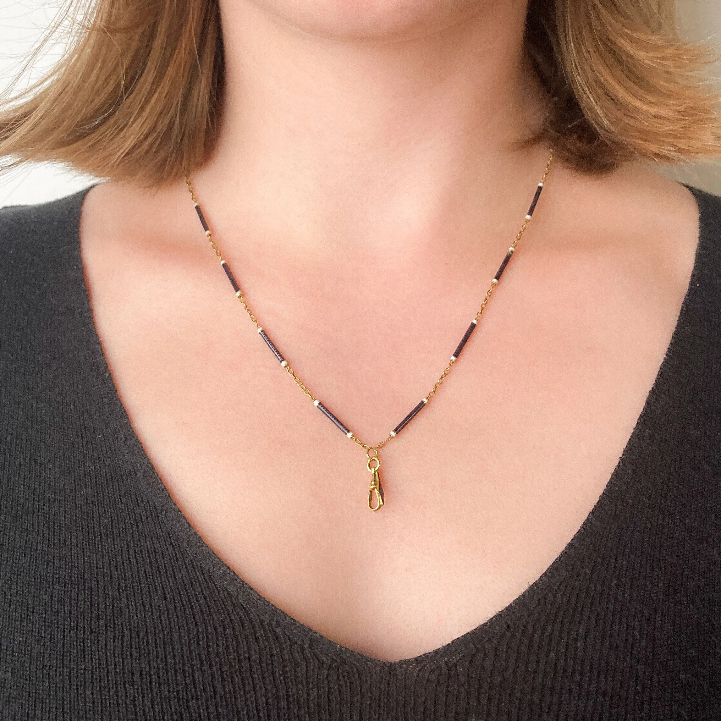 Antique Enamel Watch Chain of 18k Gold