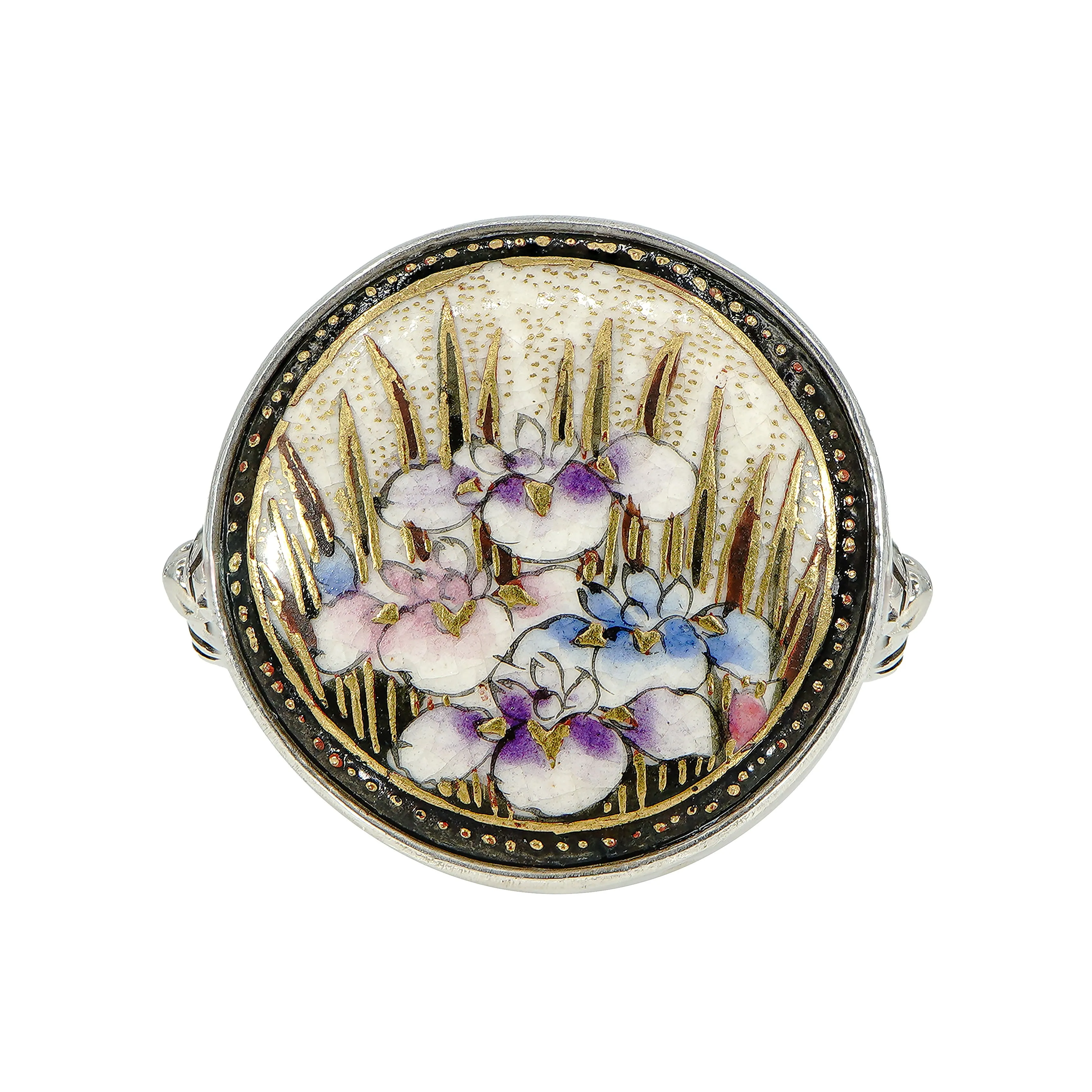 Antique Satsuma Floral Button Ring