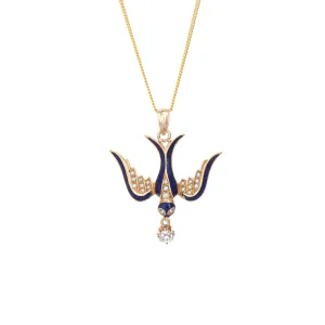 Antique Victorian Swallow Pendant Necklace 14k Yellow Gold Diamond Seed Pearls