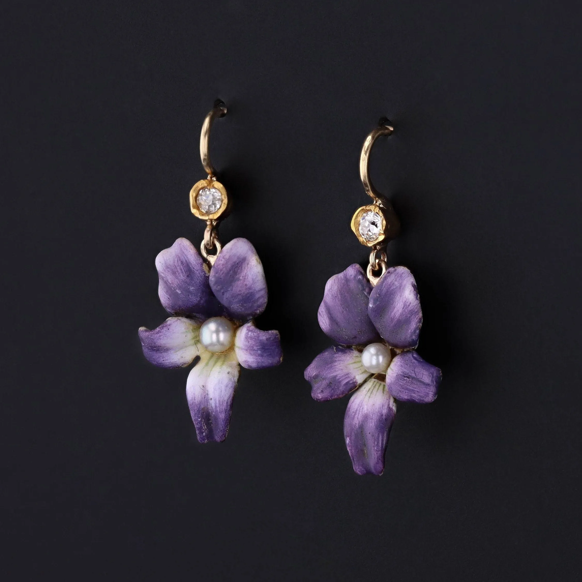 Antique Violet Conversion Earrings of 14k Gold