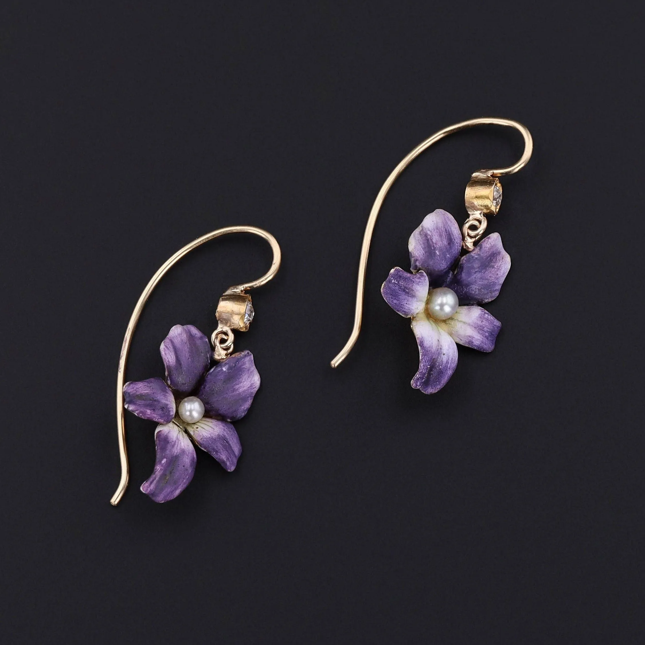 Antique Violet Conversion Earrings of 14k Gold