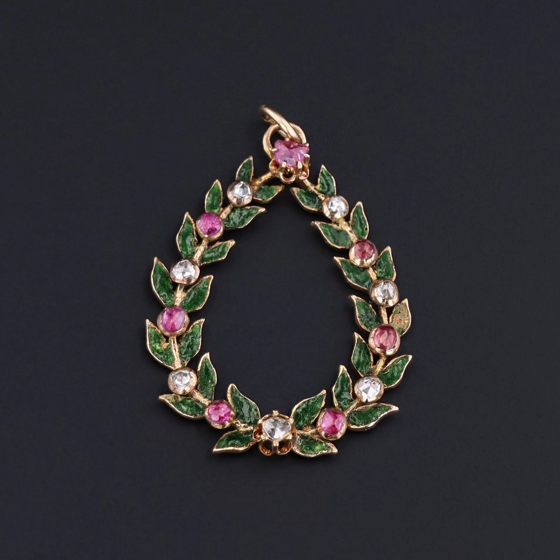 Antique Wreath Pendant | Ruby Diamond & Emerald Wreath Pendant