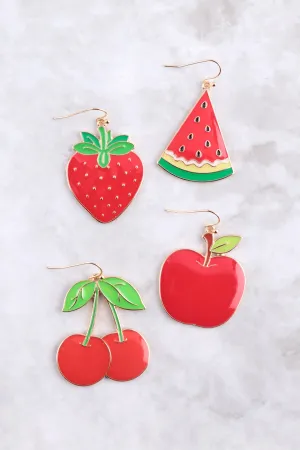 APPLE ENAMEL DANGLE FISH HOOK EARRINGS