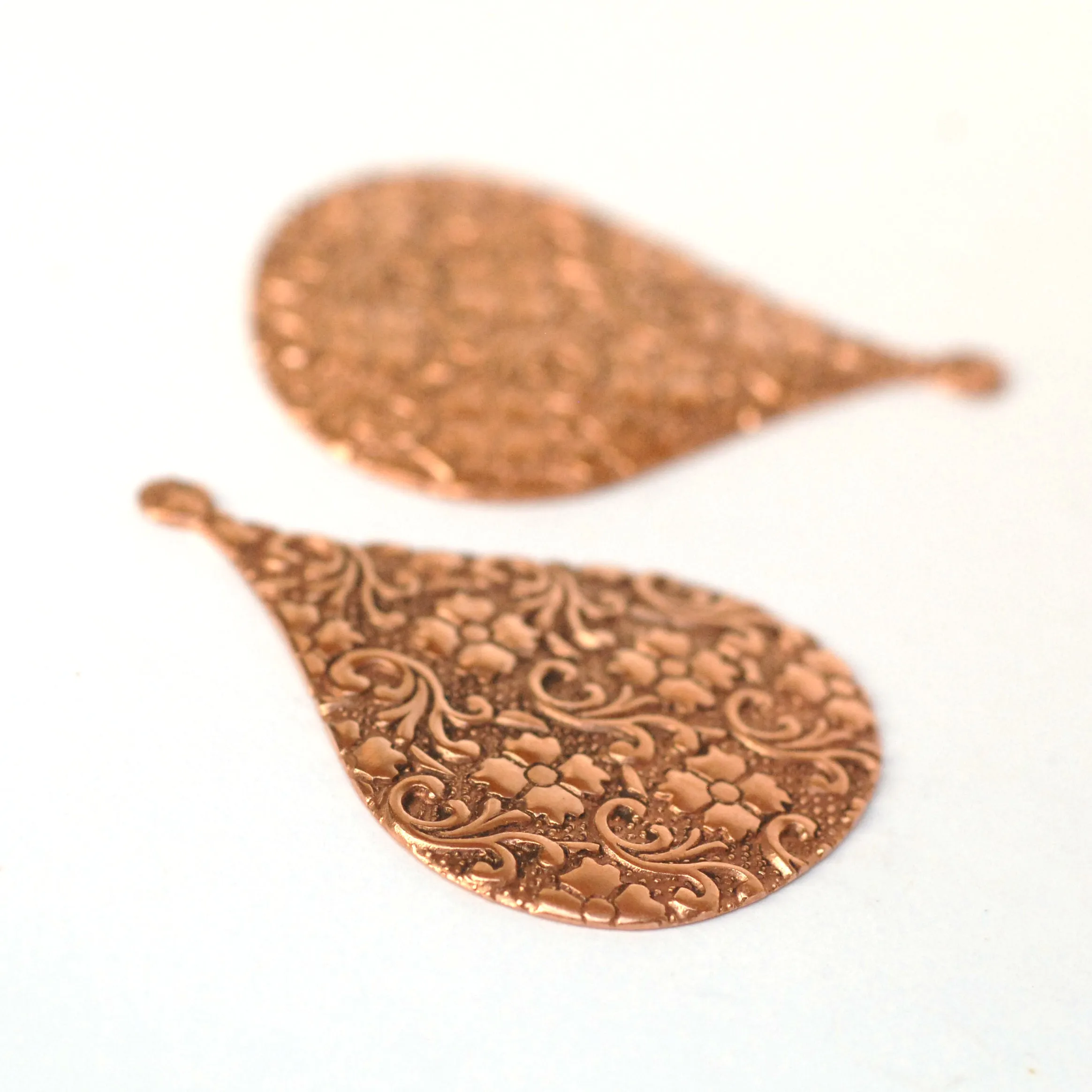 Arabic teardrop shape w/ batik floral texture metal blanks for earrings or for pendants