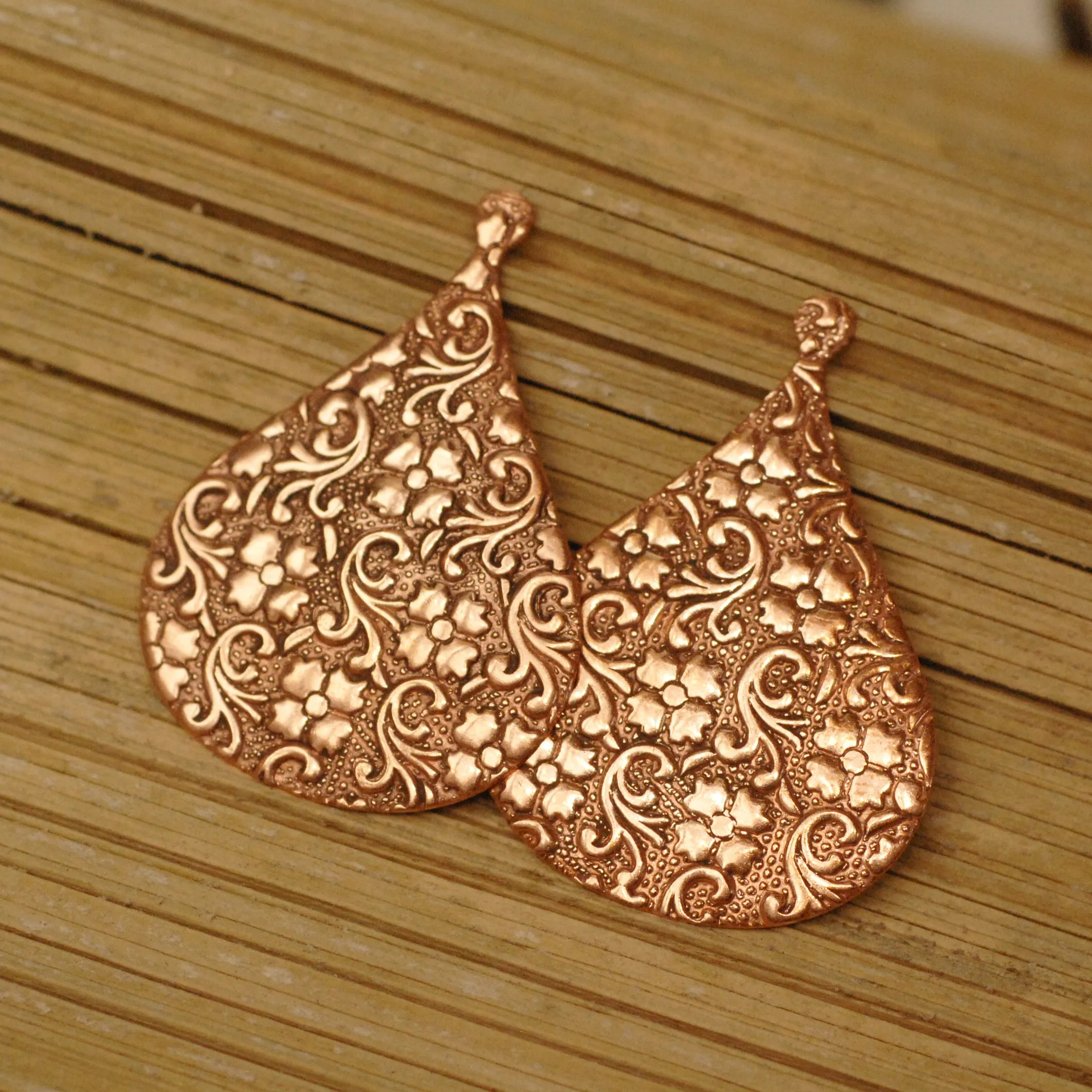 Arabic teardrop shape w/ batik floral texture metal blanks for earrings or for pendants