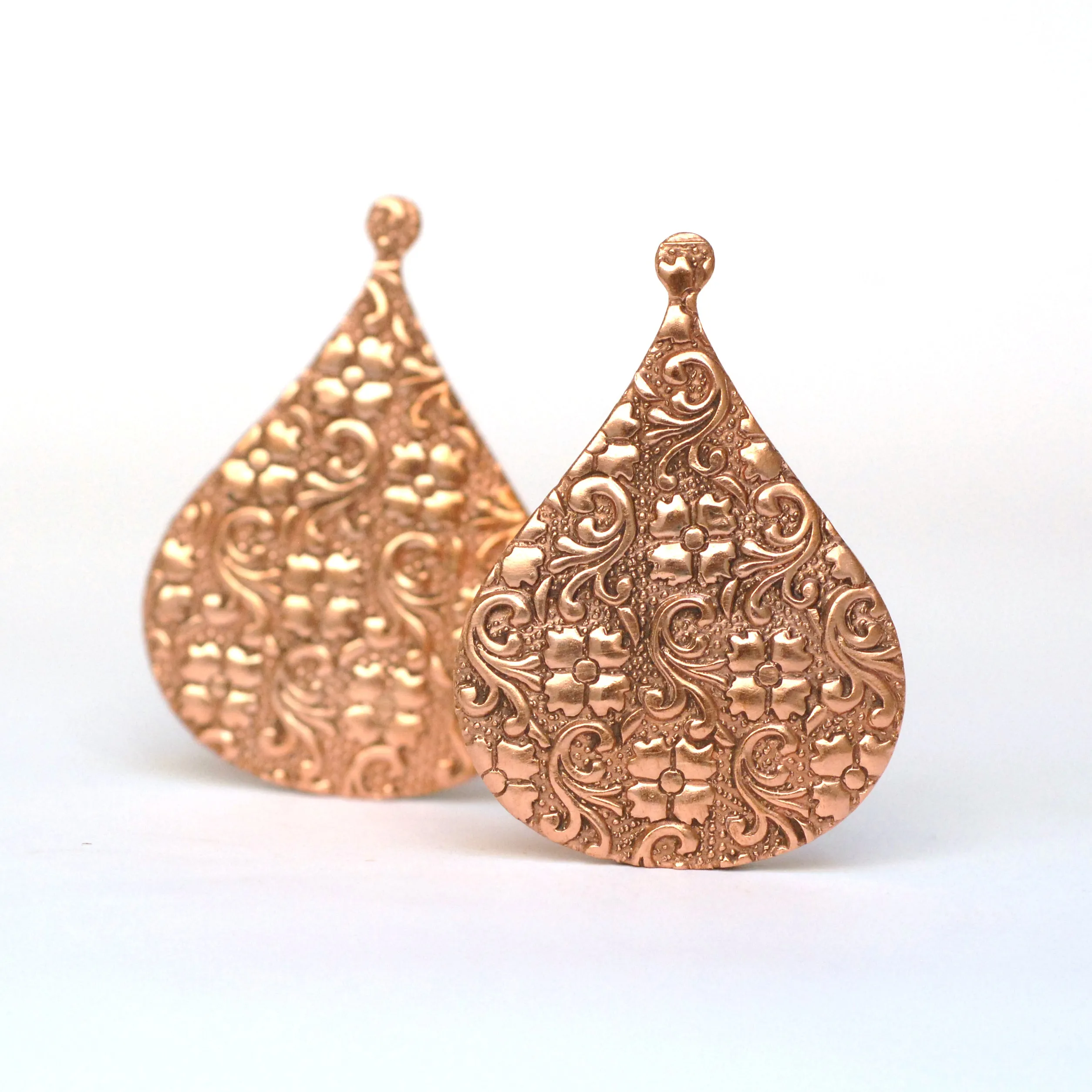 Arabic teardrop shape w/ batik floral texture metal blanks for earrings or for pendants