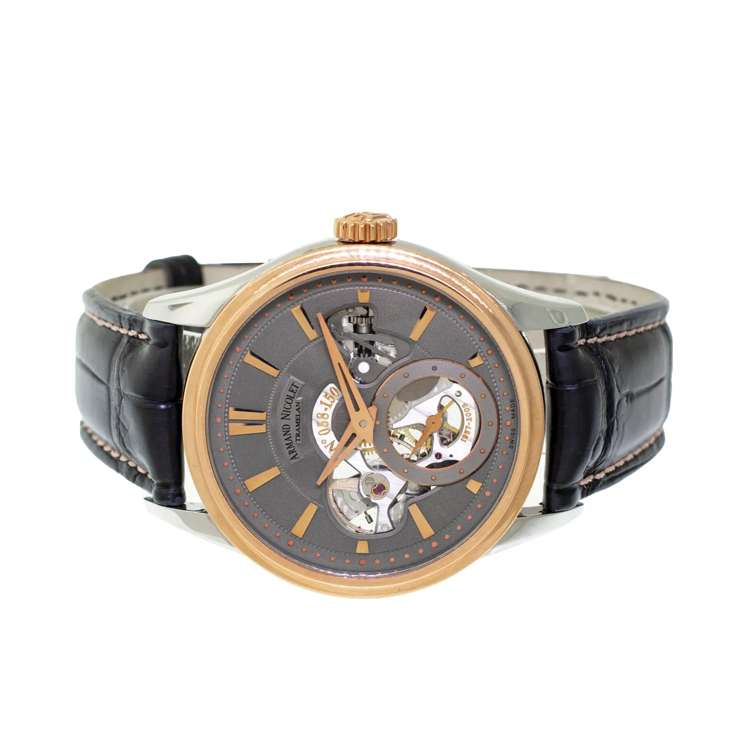 Armand Nicolet L08 43mm Stainless Steel and Rose Gold Grey Dial 8620A-GR-P713GR2
