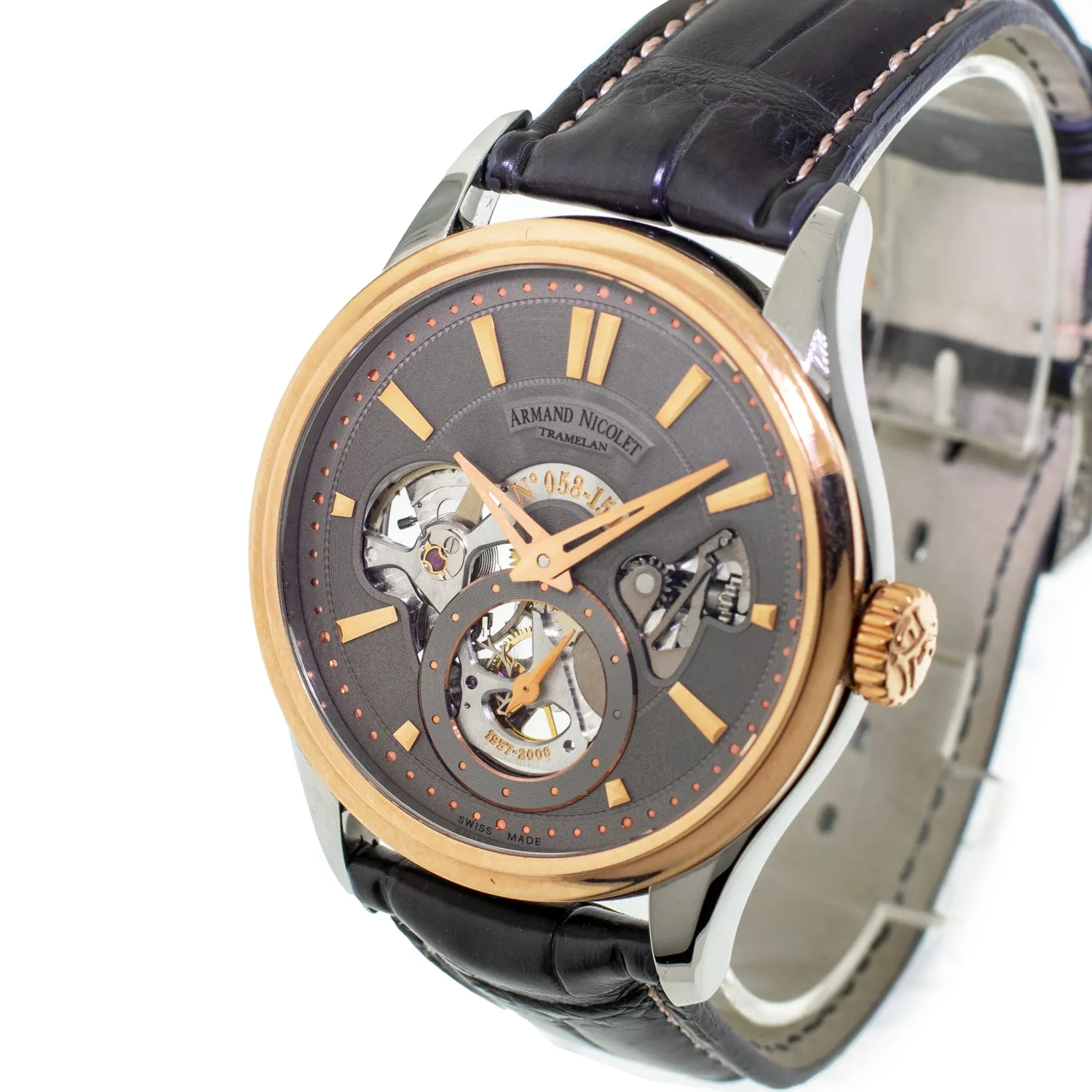 Armand Nicolet L08 43mm Stainless Steel and Rose Gold Grey Dial 8620A-GR-P713GR2