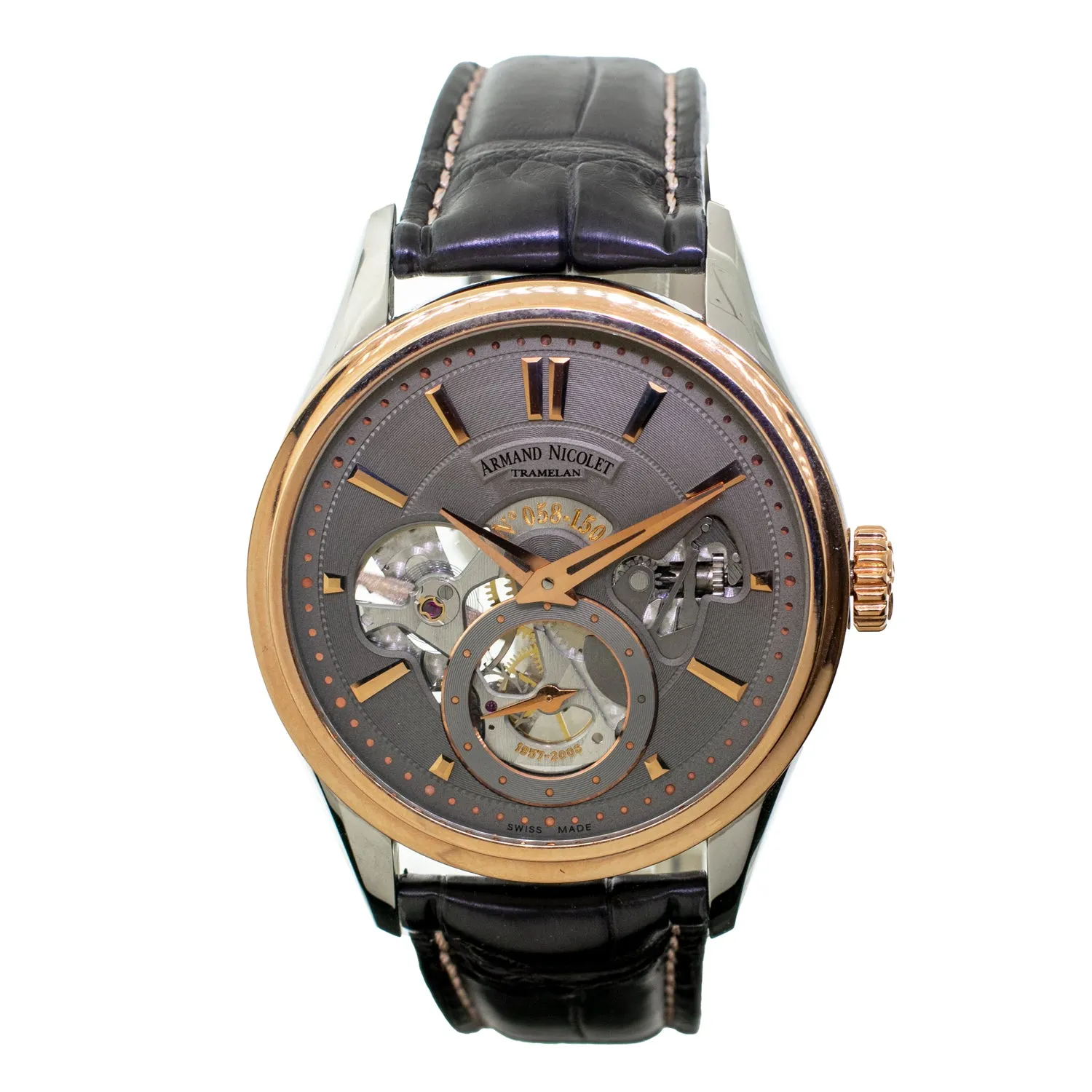 Armand Nicolet L08 43mm Stainless Steel and Rose Gold Grey Dial 8620A-GR-P713GR2