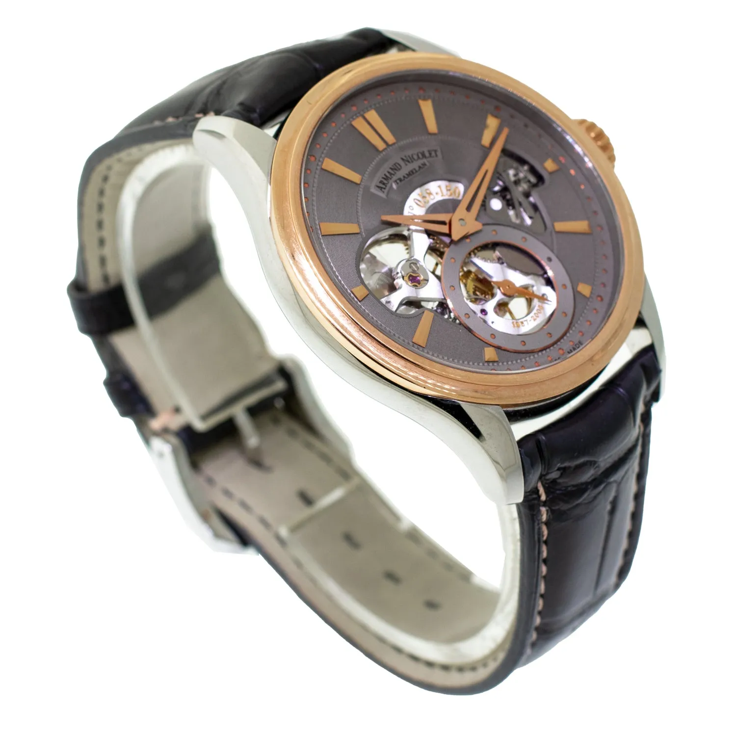 Armand Nicolet L08 43mm Stainless Steel and Rose Gold Grey Dial 8620A-GR-P713GR2