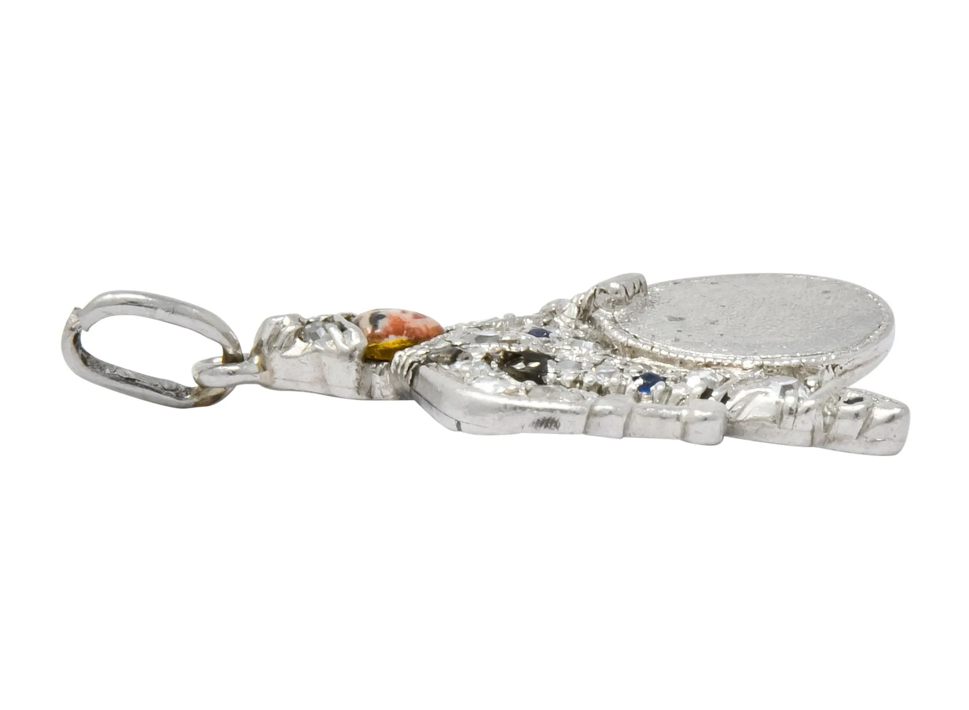 Art Deco Enrico Caruso Diamond Enamel Sapphire Platinum Drummer Charm