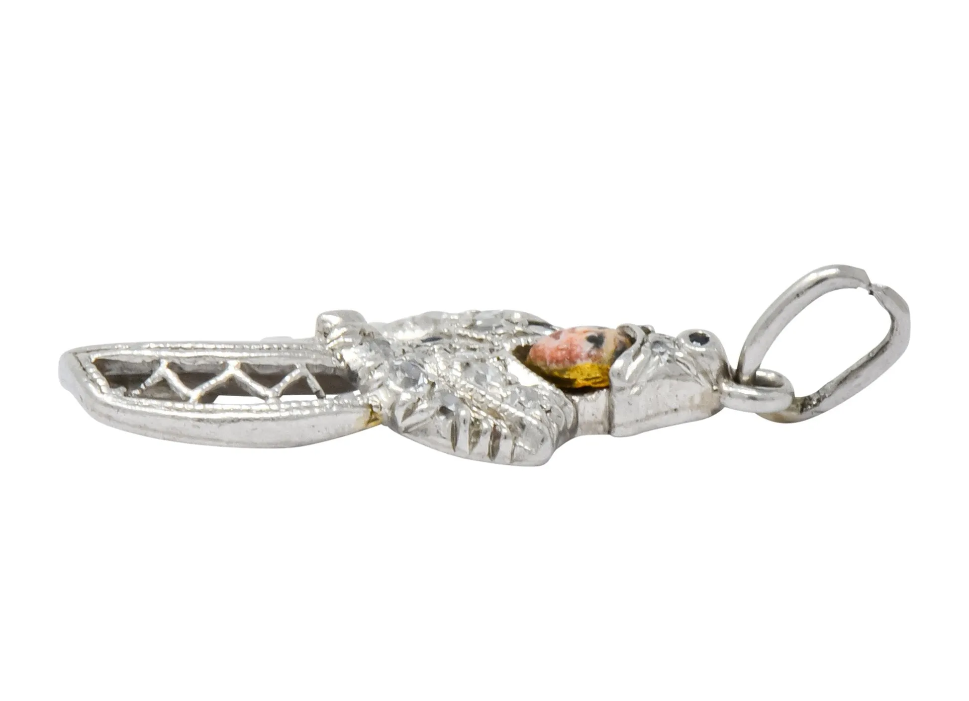 Art Deco Enrico Caruso Diamond Enamel Sapphire Platinum Drummer Charm