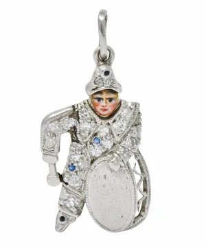 Art Deco Enrico Caruso Diamond Enamel Sapphire Platinum Drummer Charm