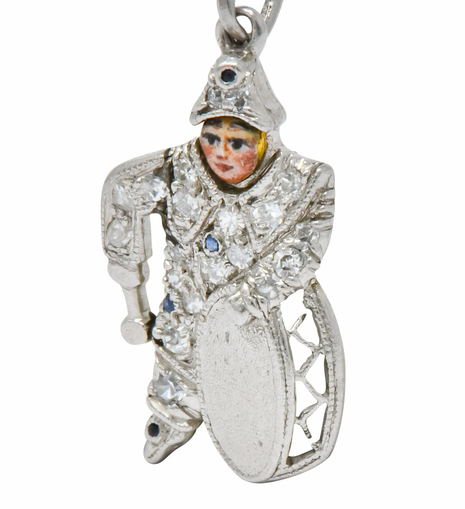 Art Deco Enrico Caruso Diamond Enamel Sapphire Platinum Drummer Charm