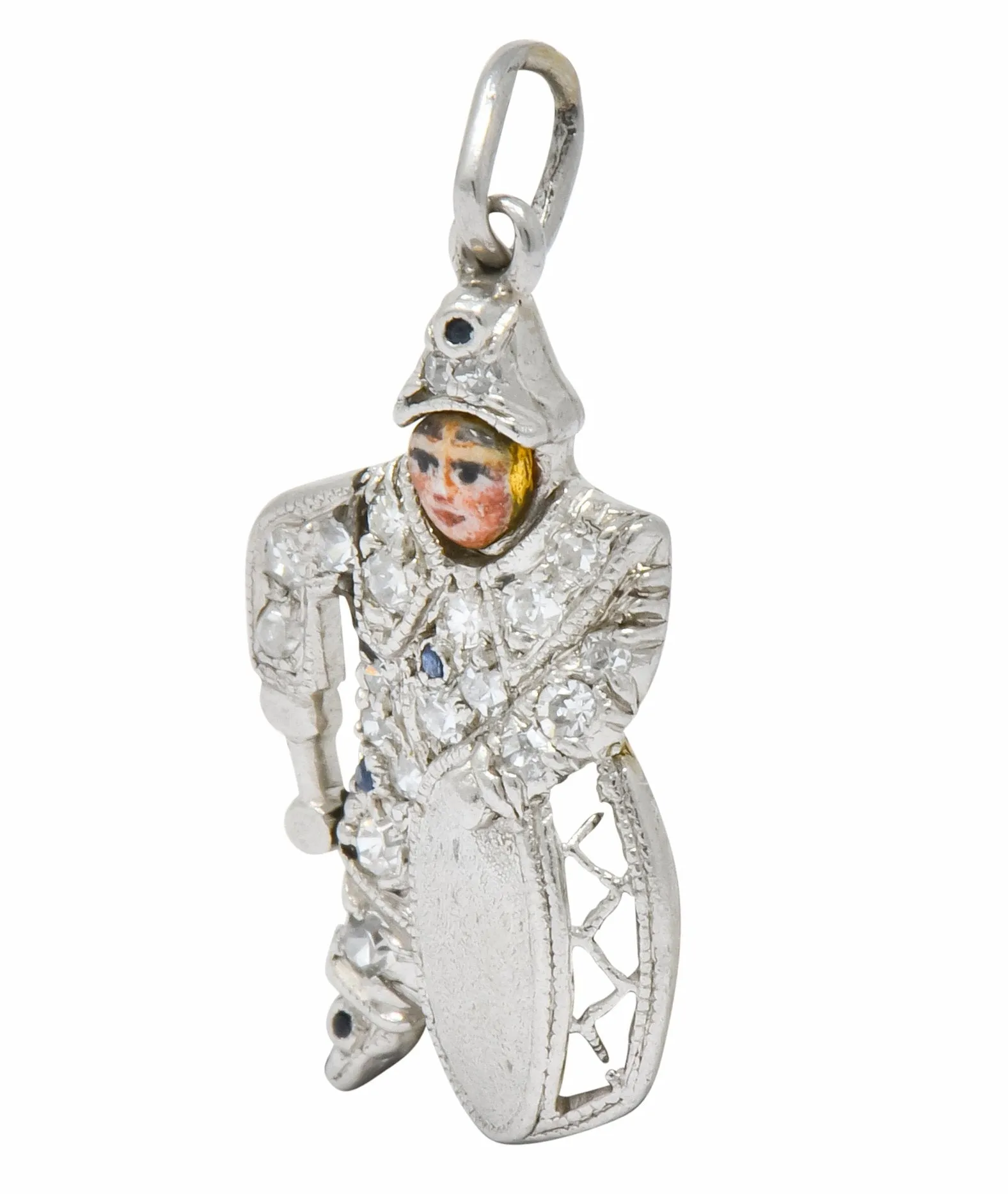 Art Deco Enrico Caruso Diamond Enamel Sapphire Platinum Drummer Charm