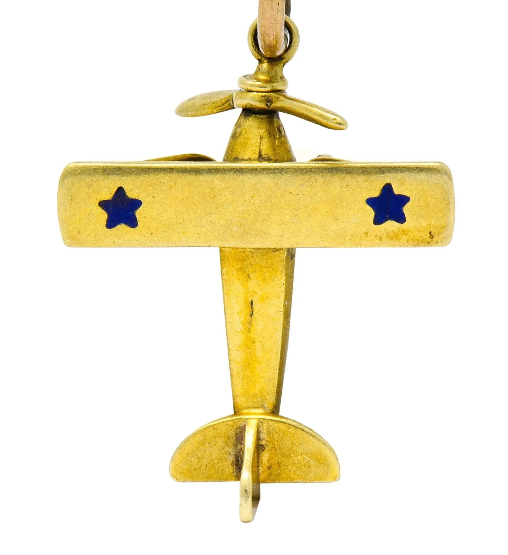 Art Nouveau Enamel 14 Karat Gold Star Propeller Plane Charm