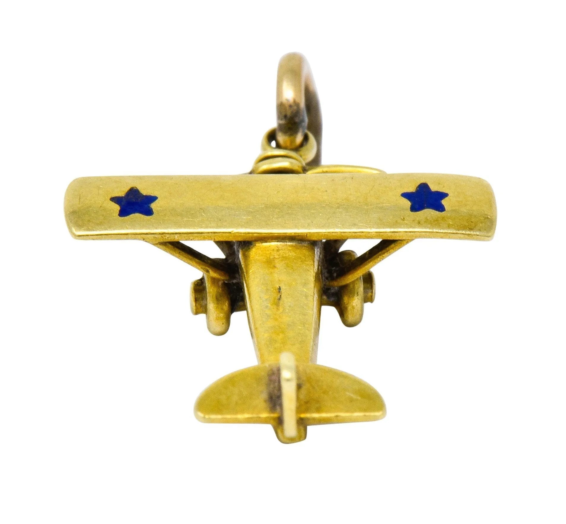 Art Nouveau Enamel 14 Karat Gold Star Propeller Plane Charm