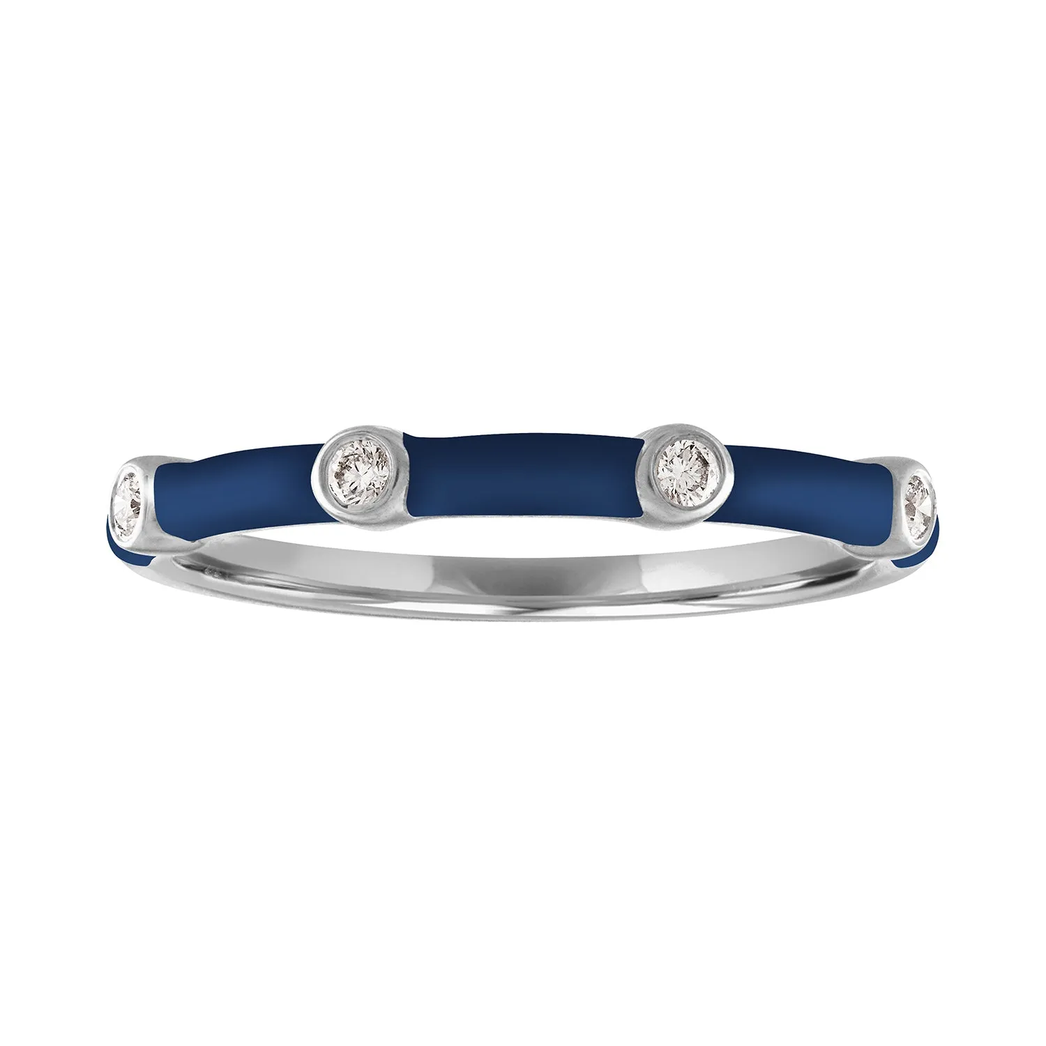 Ava Ring:  Navy Enamel/14K White Gold-Diamond, Size 6.5