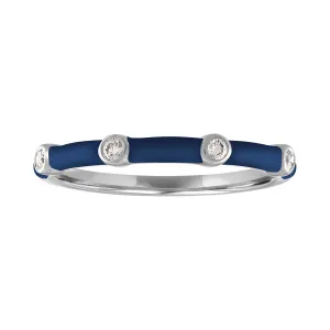 Ava Ring:  Navy Enamel/14K White Gold-Diamond, Size 6.5