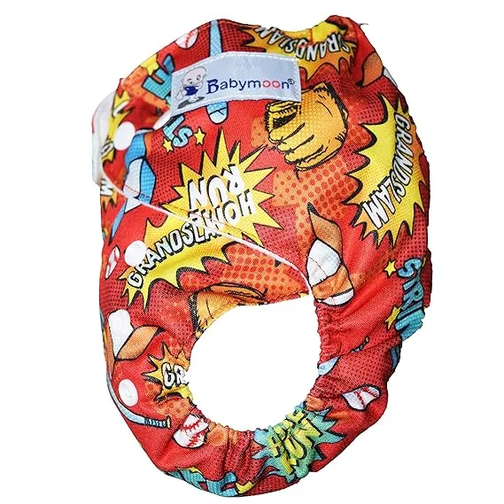 Babymoon 1 Cloth Diaper with 2 5Layers Grey Insert Premium Adjustable Reusable Cloth Diaper | Red Baseball