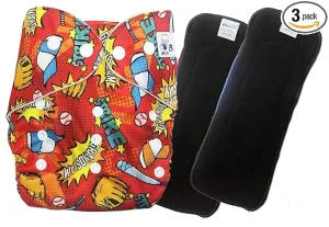 Babymoon 1 Cloth Diaper with 2 5Layers Grey Insert Premium Adjustable Reusable Cloth Diaper | Red Baseball