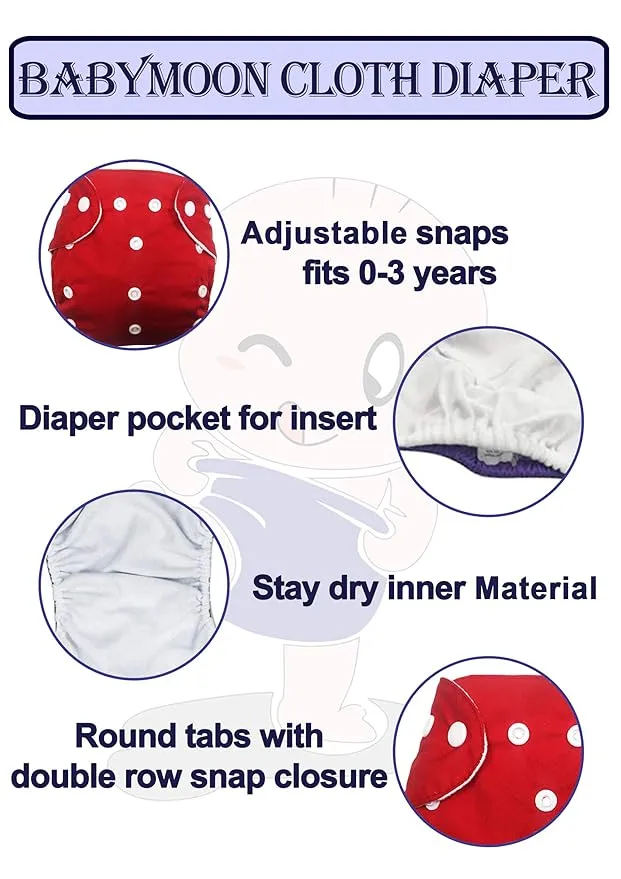 Babymoon 1 Cloth Diaper with 2 5Layers Grey Insert Premium Adjustable Reusable Cloth Diaper | Red Baseball