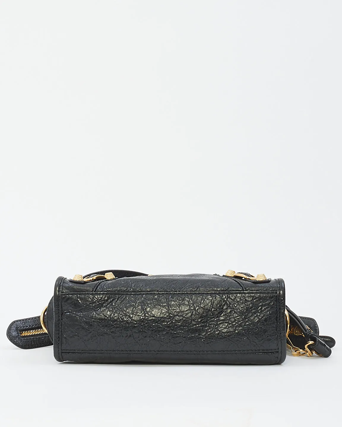Balenciaga Black Crinkle Leather Motocross Giant 12 Mini City Bag
