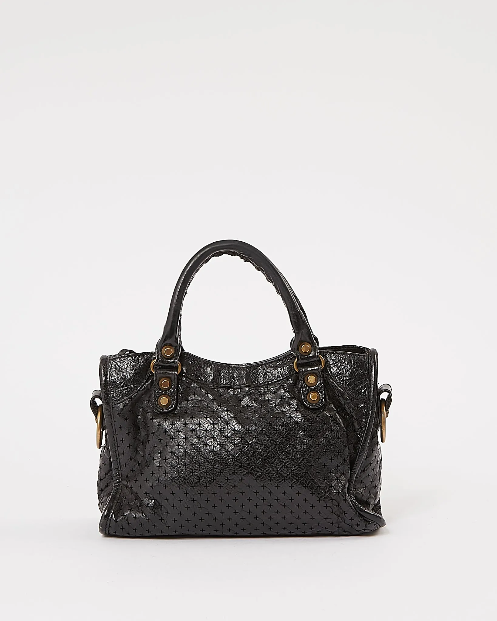 Balenciaga Black Perforated Leather Mini City Bag