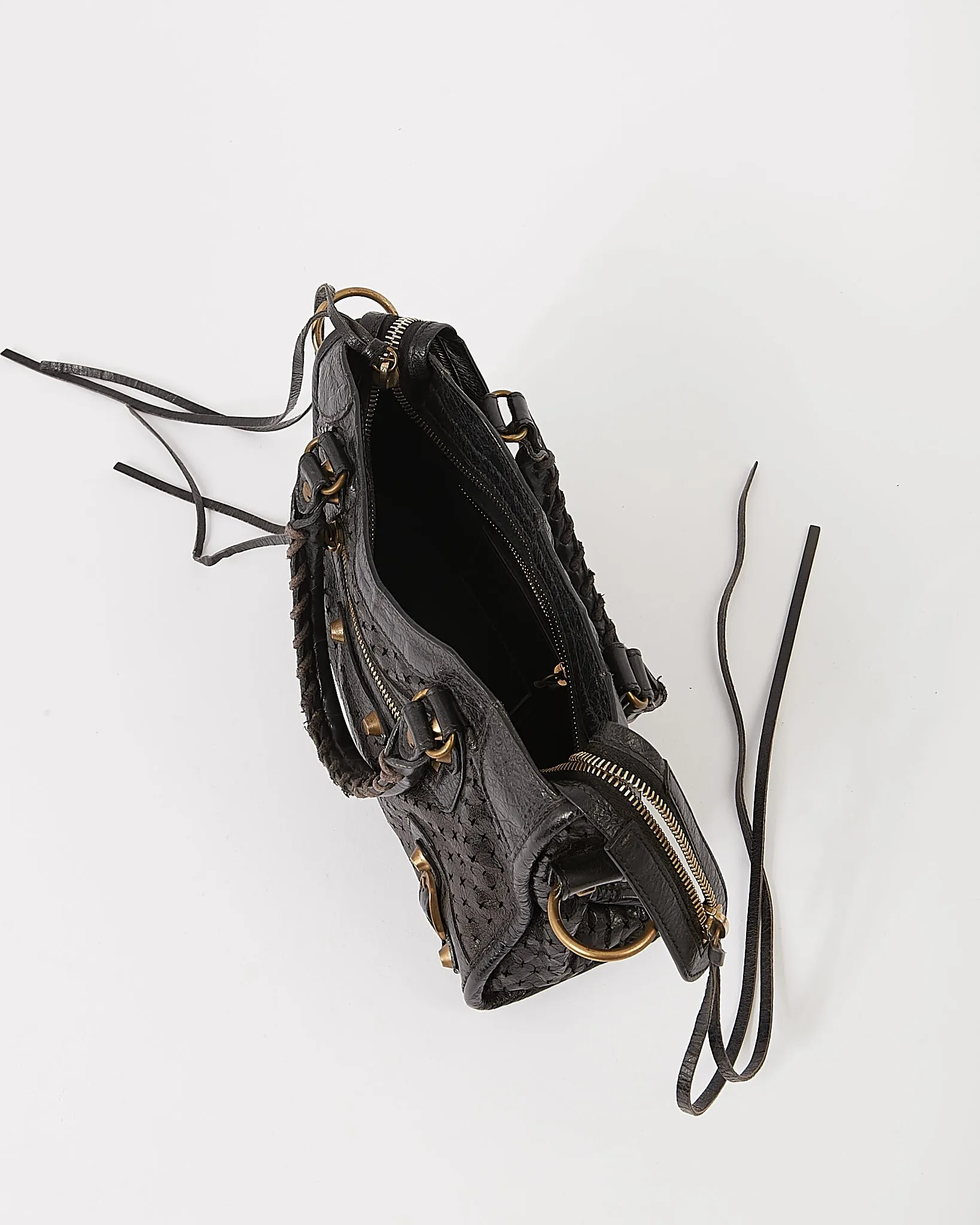 Balenciaga Black Perforated Leather Mini City Bag