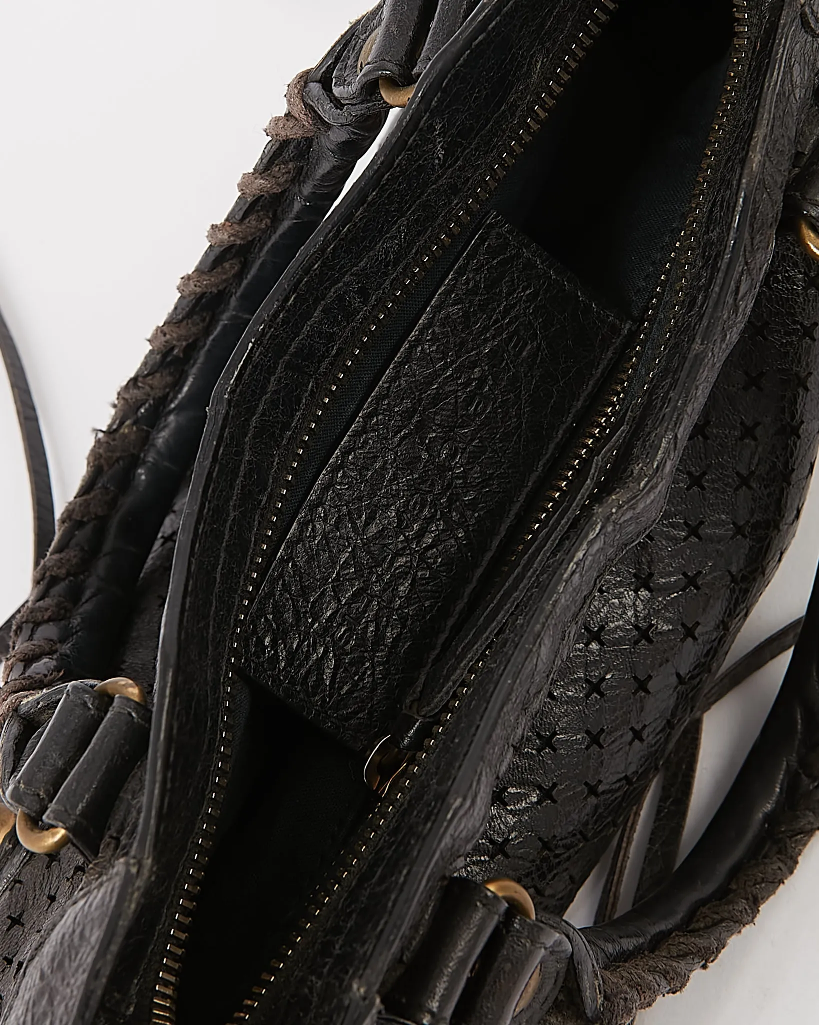 Balenciaga Black Perforated Leather Mini City Bag