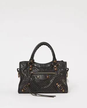 Balenciaga Black Perforated Leather Mini City Bag
