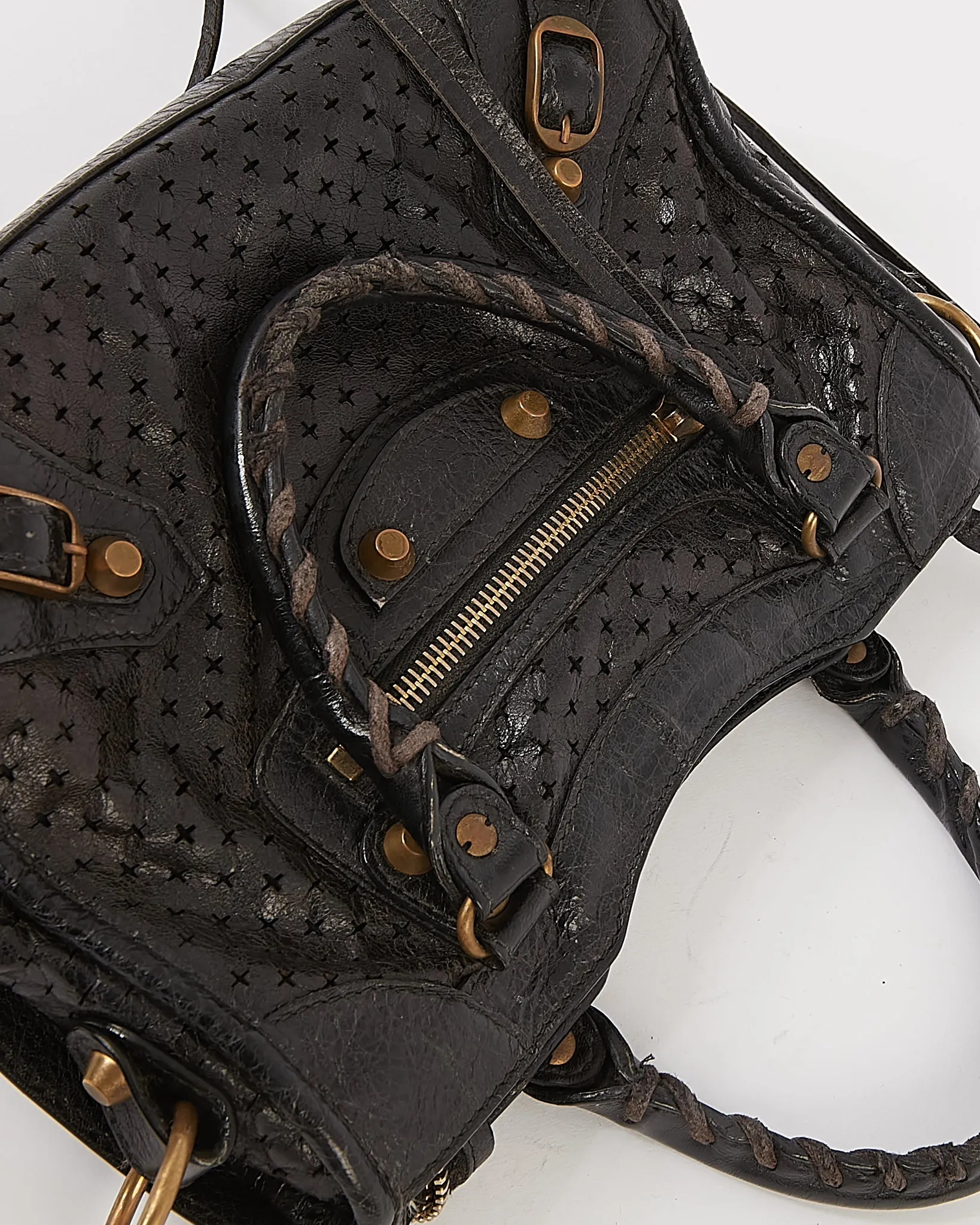 Balenciaga Black Perforated Leather Mini City Bag