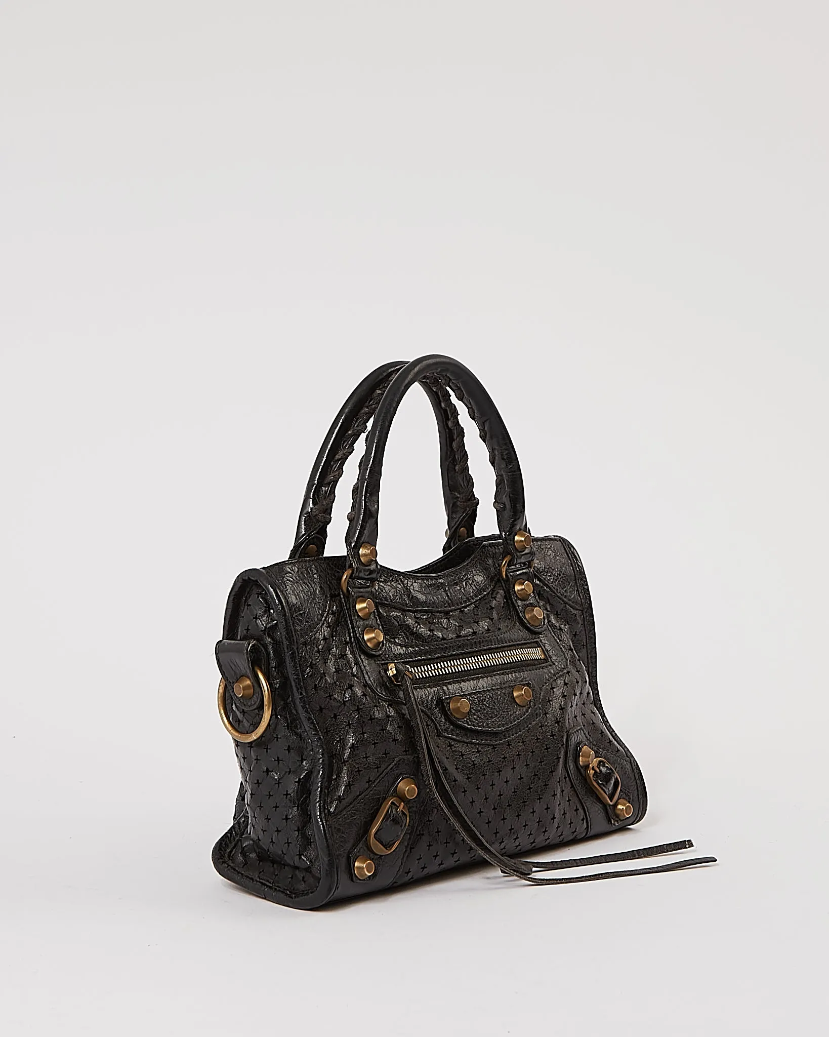 Balenciaga Black Perforated Leather Mini City Bag