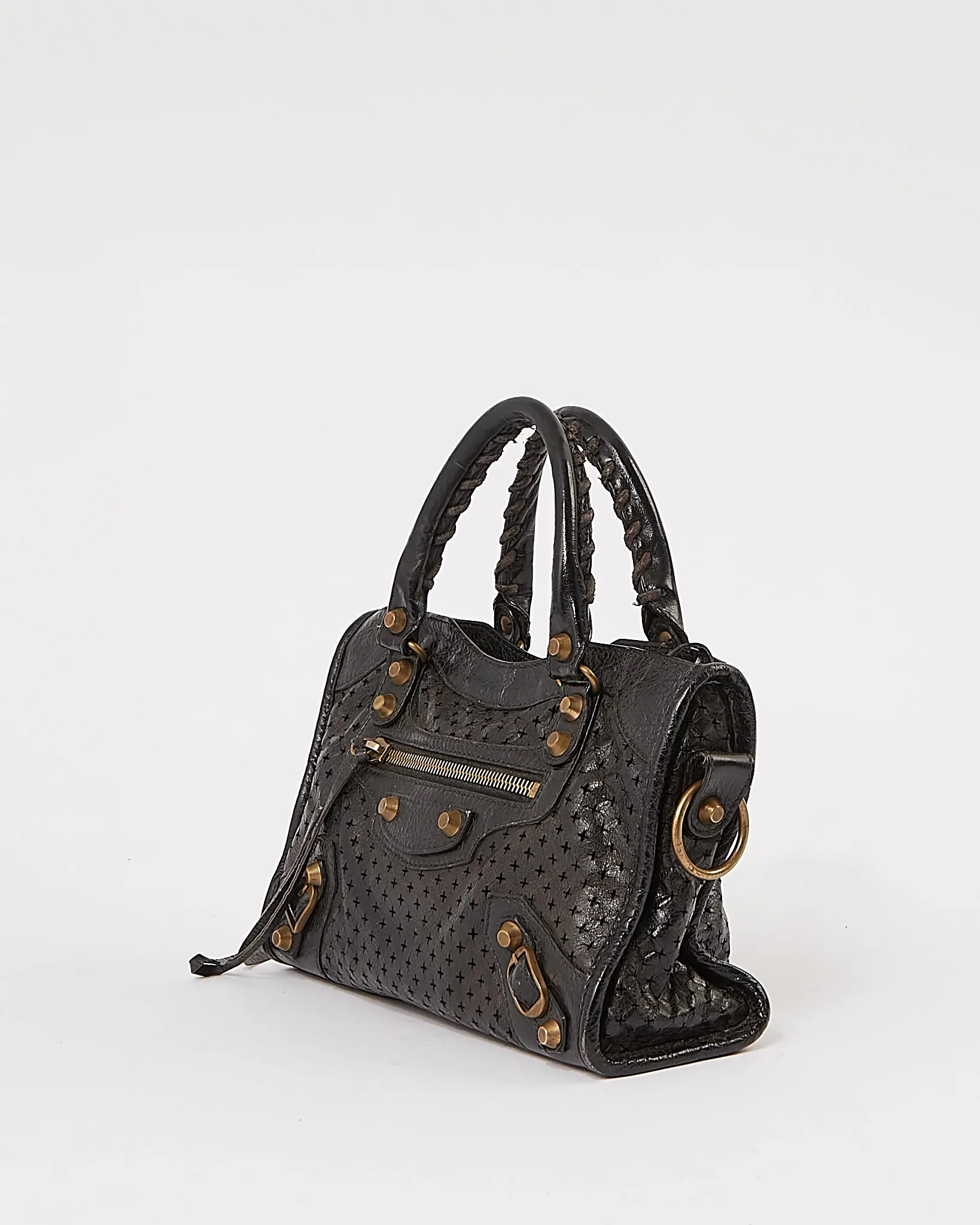 Balenciaga Black Perforated Leather Mini City Bag
