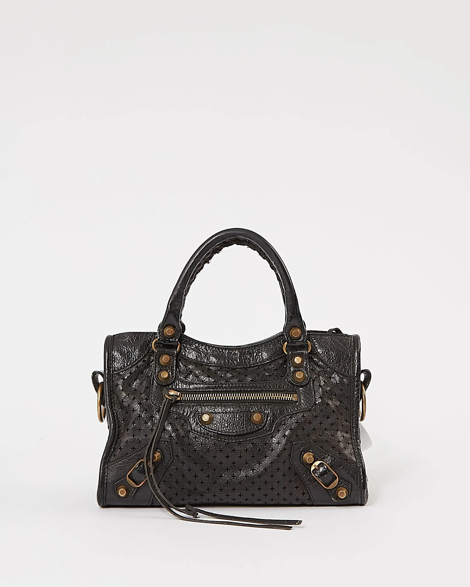 Balenciaga Black Perforated Leather Mini City Bag