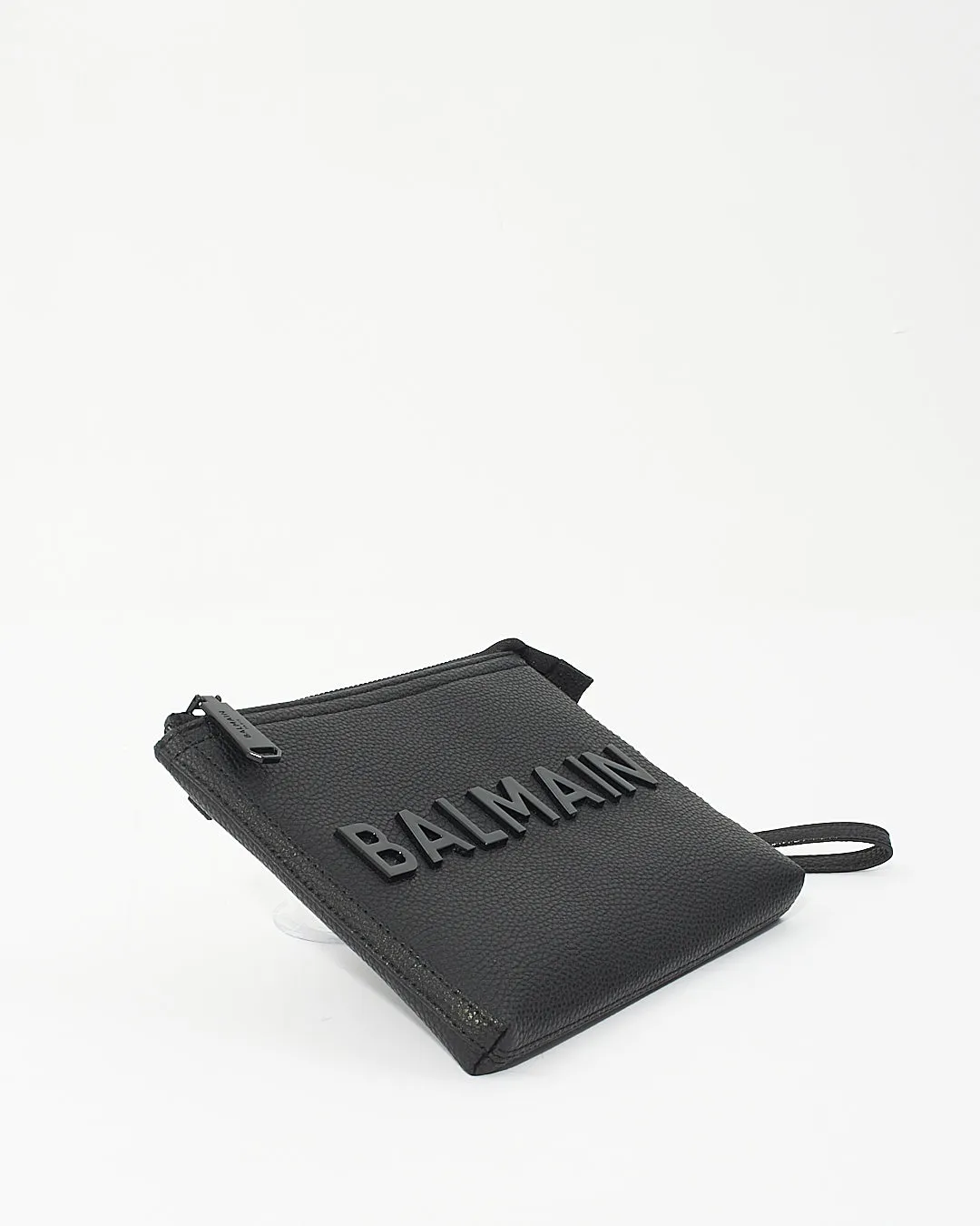 Balmain Black Leather Logo Pouch Clutch